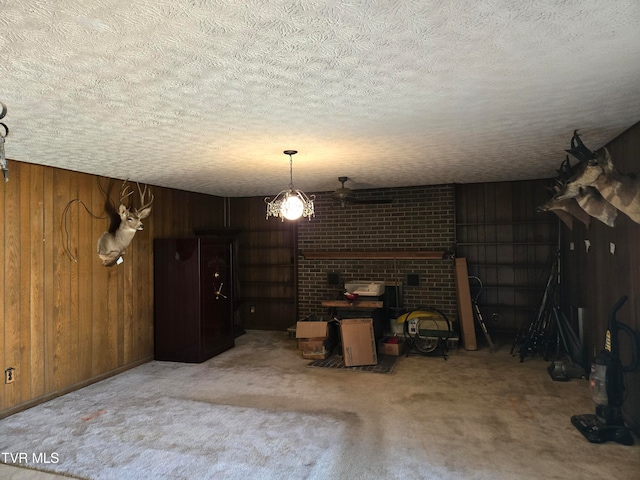 interior space featuring wood walls