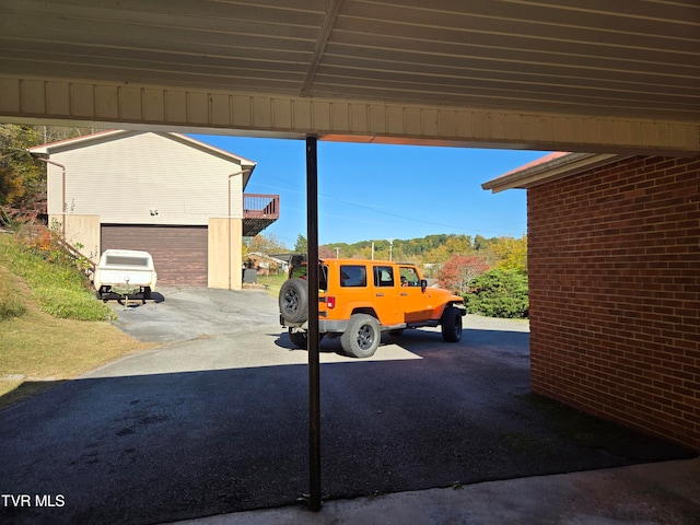 view of patio featuring a garage