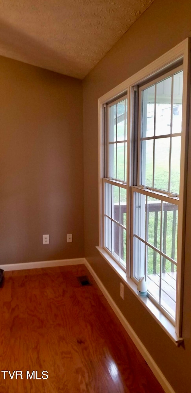 empty room with plenty of natural light and a textured ceiling