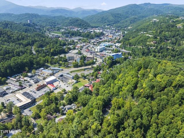 drone / aerial view featuring a mountain view