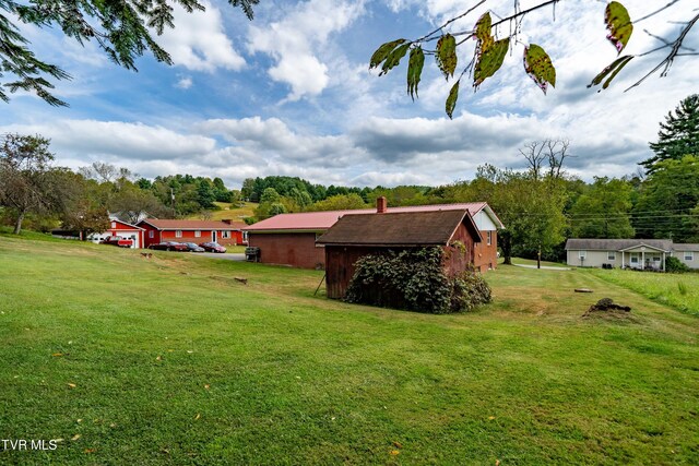 view of yard featuring a shed