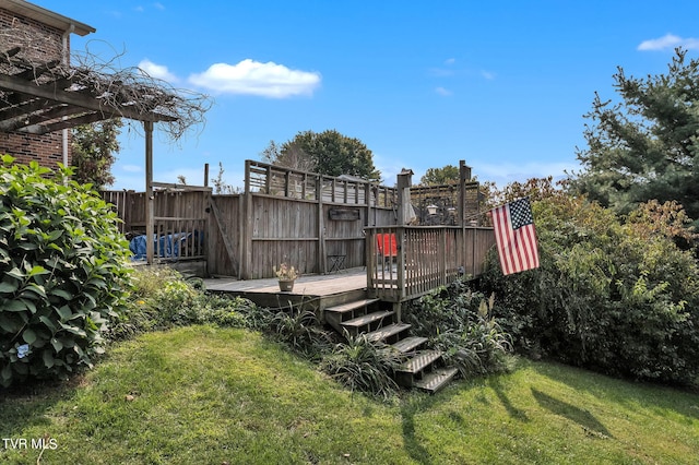 view of yard with a wooden deck