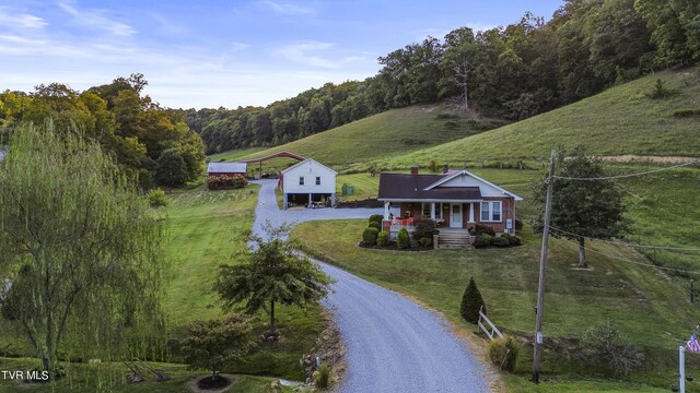 aerial view with a rural view