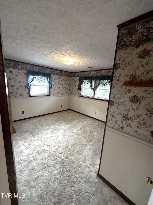 spare room with a textured ceiling and carpet