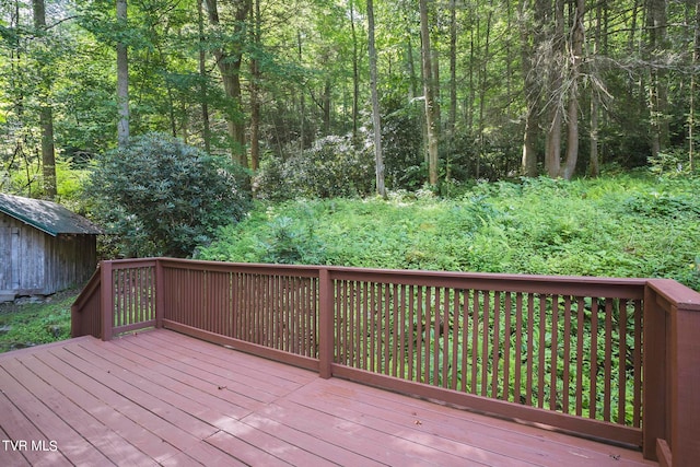 wooden deck with a storage unit