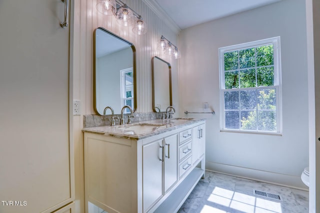 bathroom featuring vanity, toilet, and a wealth of natural light