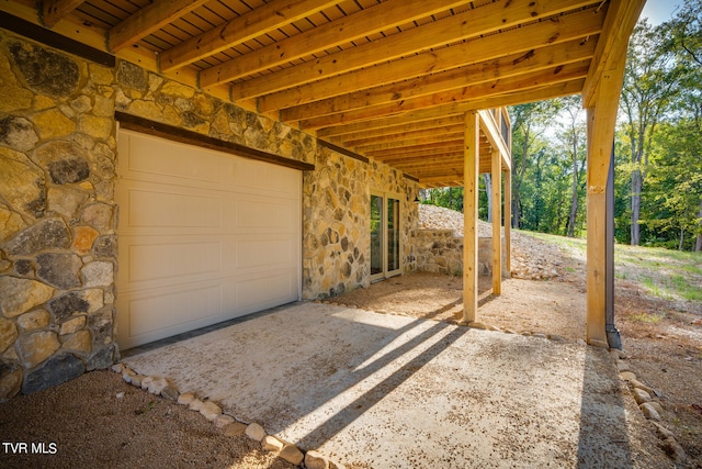 garage featuring wood ceiling