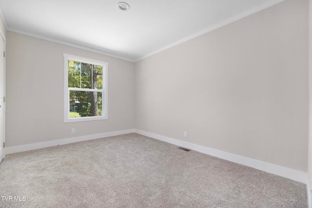 carpeted spare room featuring ornamental molding