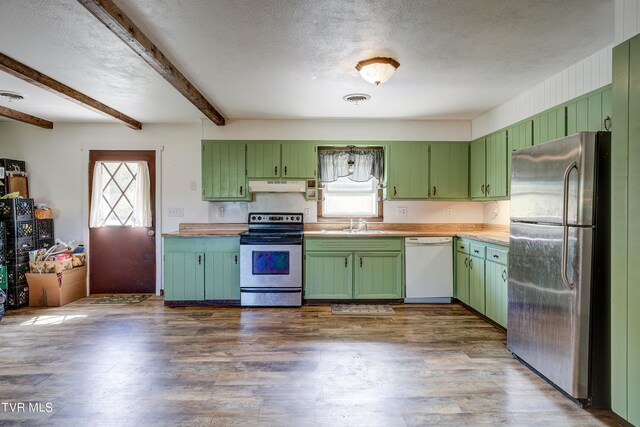 kitchen with a healthy amount of sunlight, green cabinetry, and stainless steel appliances