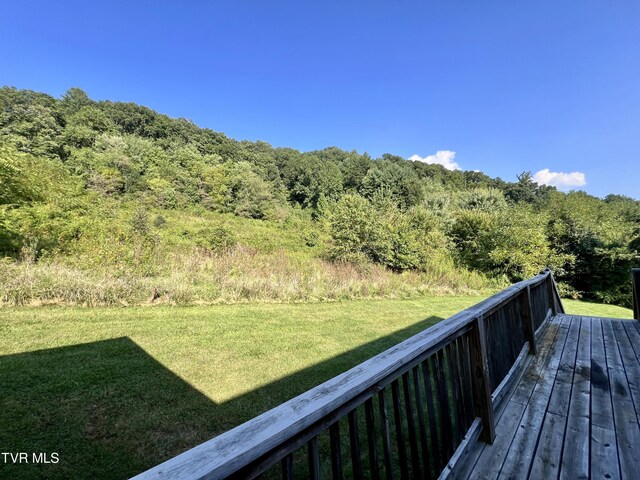 246 Keenburg Rd, Elizabethton, TN 37643 - wooden deck with a forest view and a lawn