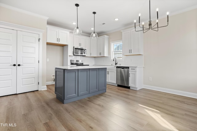 kitchen featuring white cabinetry, appliances with stainless steel finishes, and a kitchen island