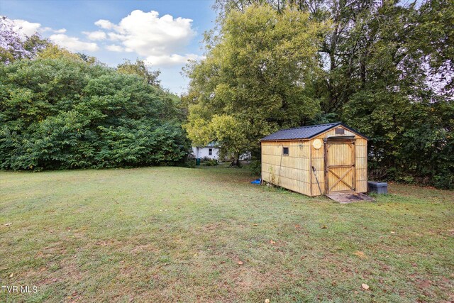 view of yard with a storage shed