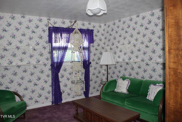 living room with a textured ceiling