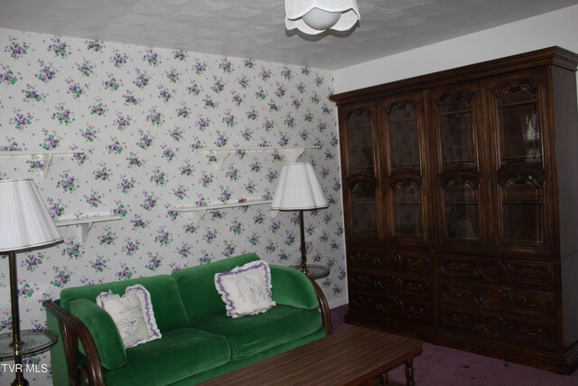 living room with a textured ceiling