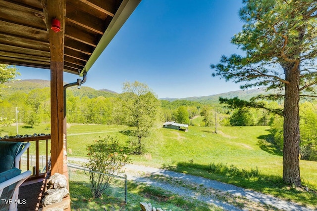 view of yard featuring a mountain view