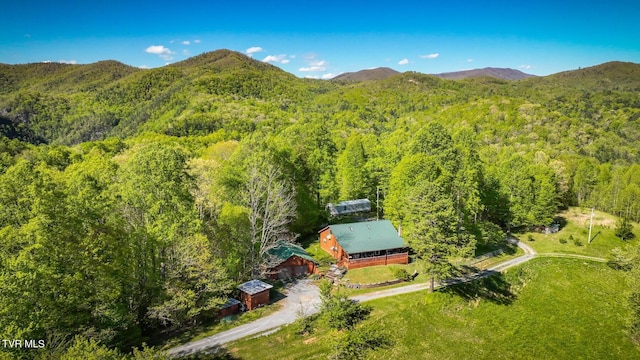 birds eye view of property with a mountain view