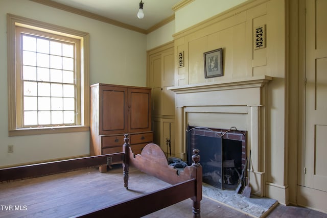 bedroom with crown molding