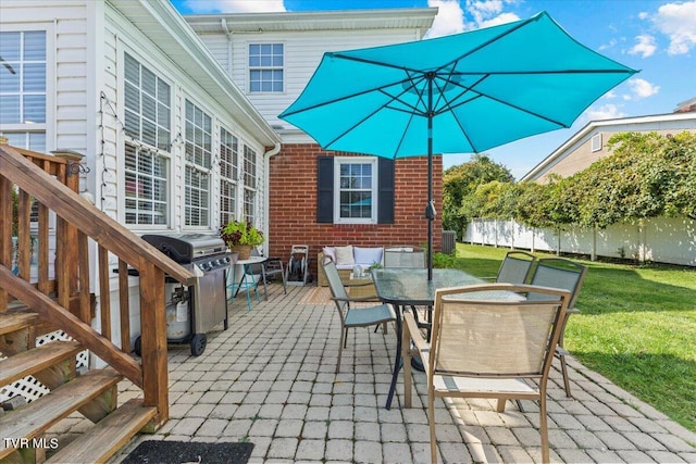 view of patio / terrace featuring an outdoor hangout area, central AC, and grilling area