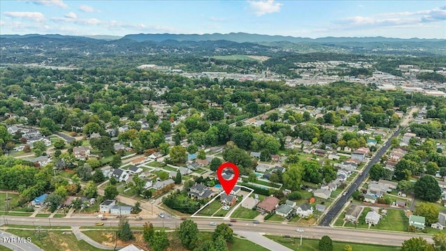 birds eye view of property featuring a mountain view