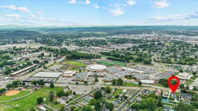 drone / aerial view with a mountain view