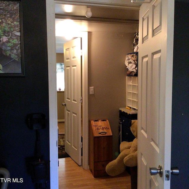 hall with light hardwood / wood-style flooring