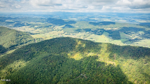 aerial view featuring a view of trees and a mountain view