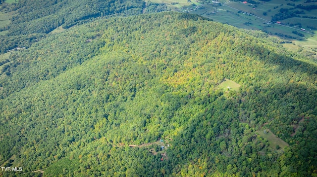 drone / aerial view featuring a forest view