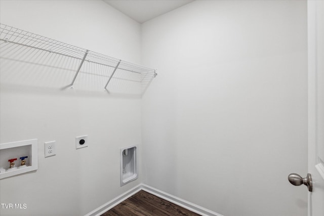 1720 Fox Meadows Cir, Bluff City, TN 37618 - laundry room with hookup for an electric dryer, hookup for a washing machine, baseboards, and dark wood-type flooring