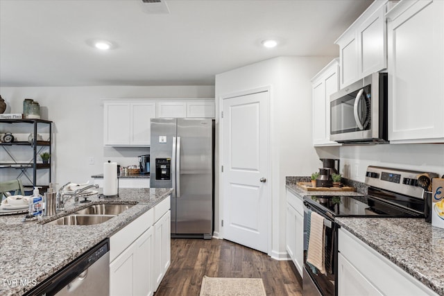 1720 Fox Meadows Cir, Bluff City, TN 37618 - kitchen featuring stainless steel appliances, a sink, dark wood-type flooring, white cabinetry, and recessed lighting