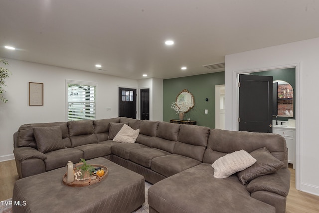 living room featuring light hardwood / wood-style flooring