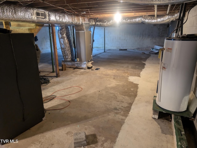 basement featuring gas water heater