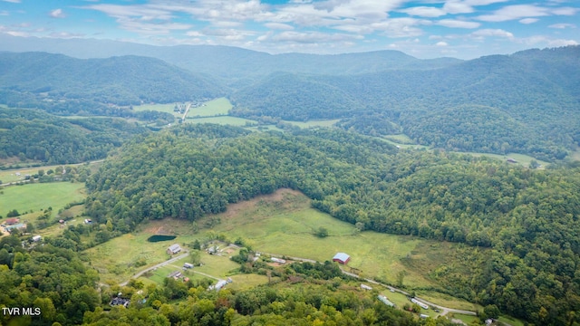 drone / aerial view with a mountain view and a view of trees