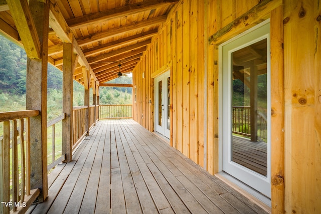 wooden terrace with ceiling fan