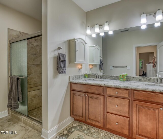 bathroom with vanity and walk in shower