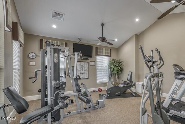 interior space with ceiling fan