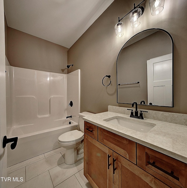 full bathroom featuring tile patterned flooring, vanity, toilet, and shower / bathing tub combination