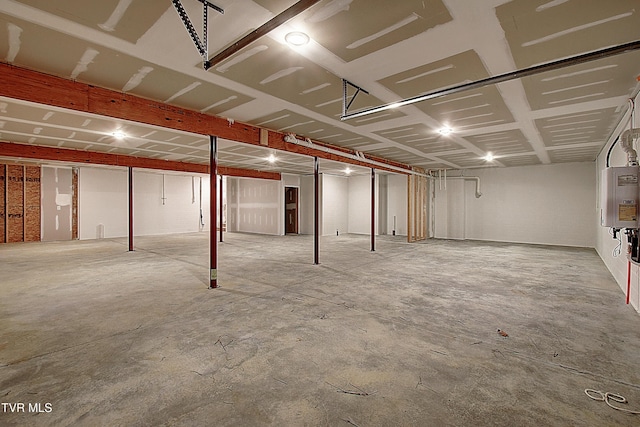 basement with tankless water heater