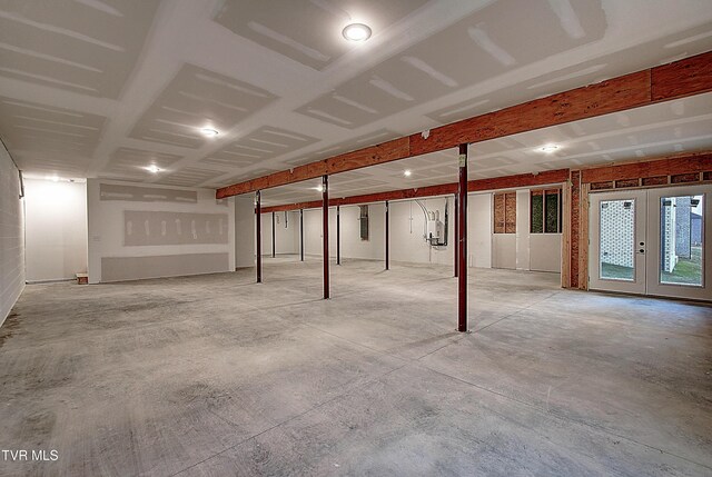 basement featuring french doors