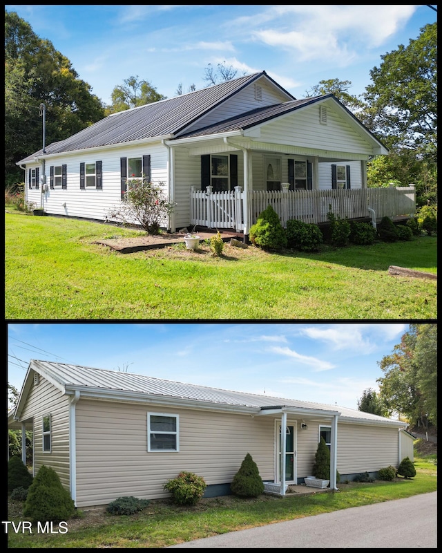 view of front of property with a front yard and a porch