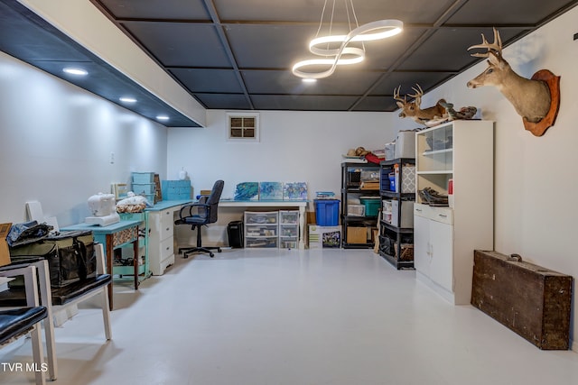 home office with concrete floors