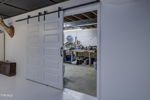 interior space featuring concrete block wall