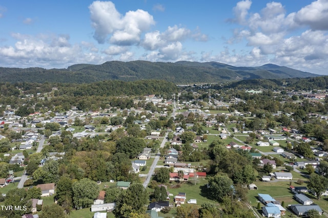 aerial view featuring a mountain view and a residential view