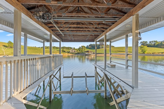 view of dock featuring a water view