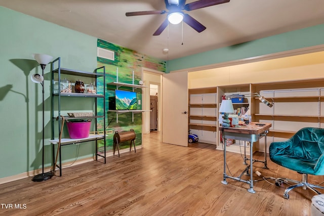 office featuring ceiling fan and hardwood / wood-style flooring