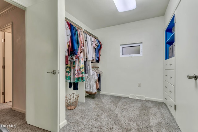 walk in closet featuring carpet floors