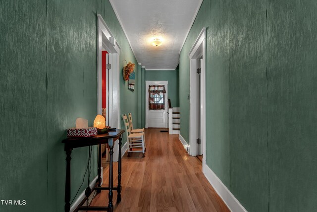 hallway with hardwood / wood-style floors