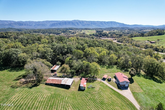 aerial view with a mountain view and a rural view