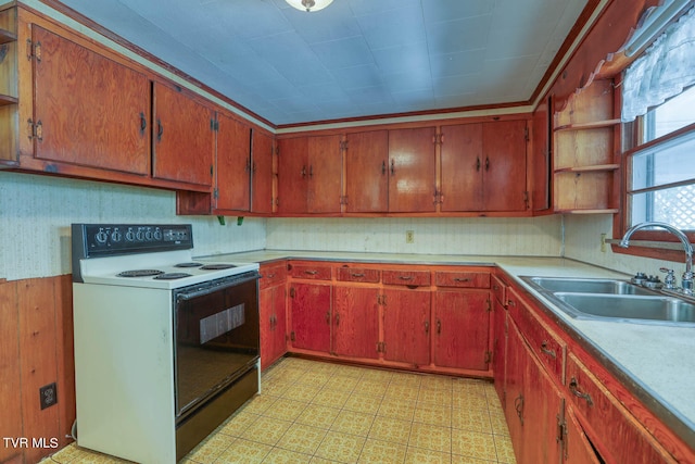 kitchen with electric stove and sink