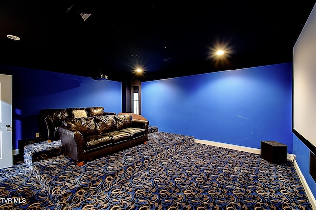 home theater with carpet flooring