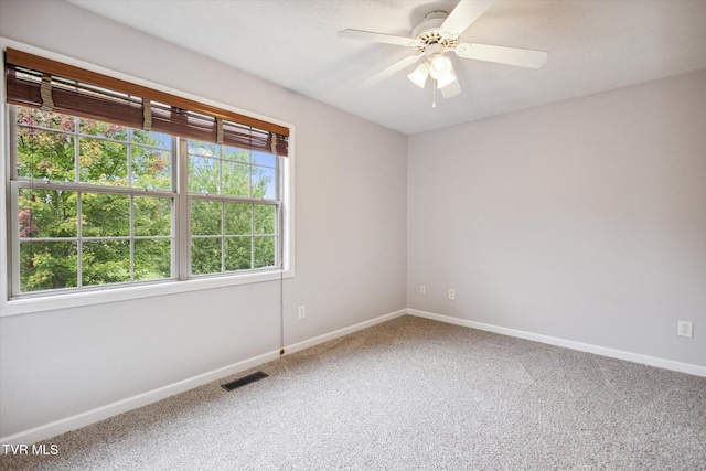 506 Pilgrim Ct Unit B, Johnson City, TN 37601 - spare room featuring carpet, visible vents, a ceiling fan, and baseboards